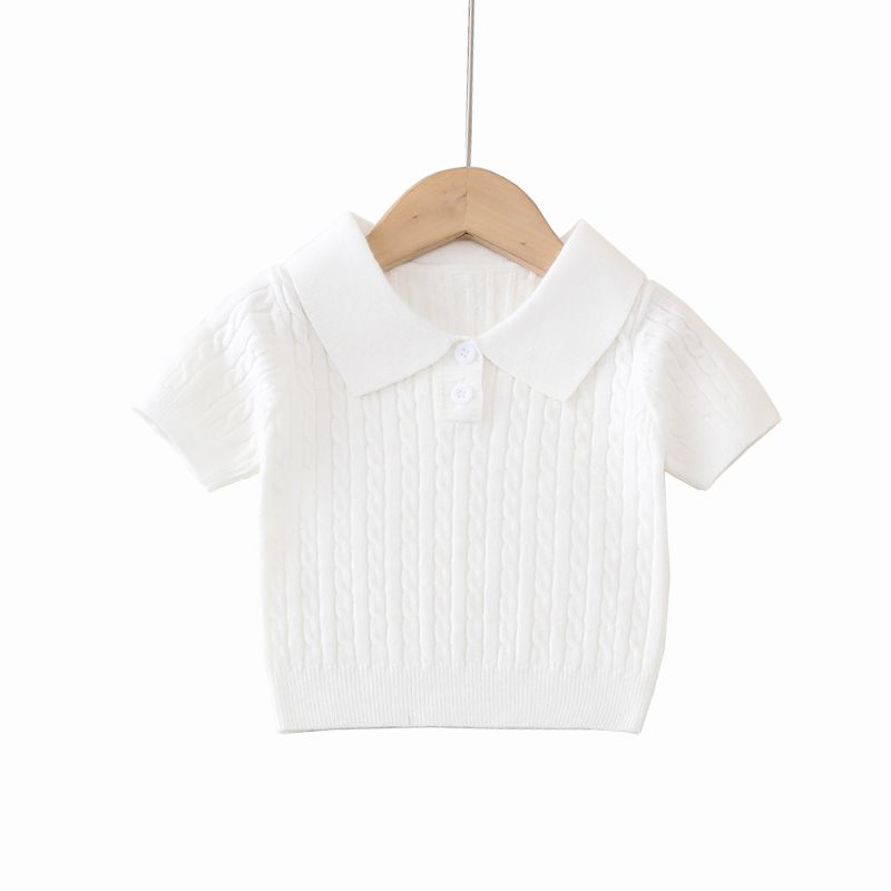 Solid Color Jacquard Half Cardigan Sweater Kinderen