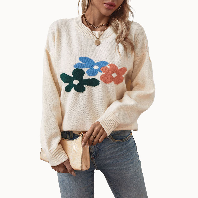Vrouwen bloeien Jacquard pullover gebreide trui